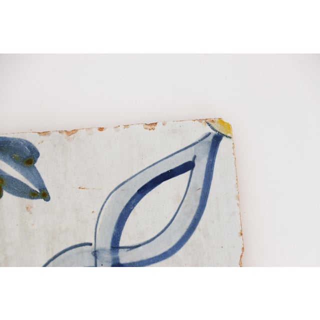 18th Century Antique Portuguese Blue, White, Green and Brown Baroque Tile For Sale - Image 4 of 9