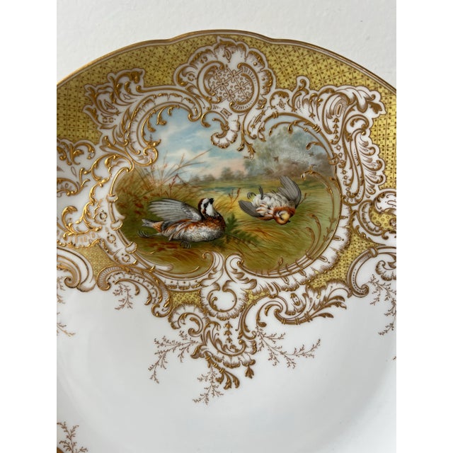 “The American Quail” After A. Pope Mustard Color, Handpainted, and Marked Decorative Porcelain Plate With 18kt Gold. A...