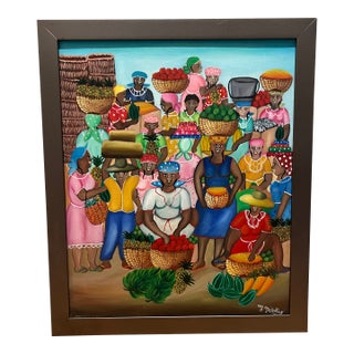 Vintage Original Ethnic Artwork "Market Place" Signed For Sale