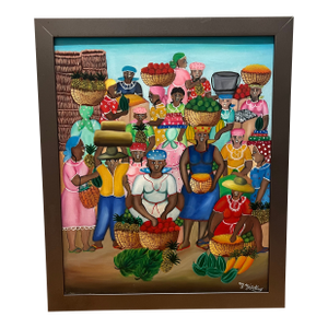 Vintage Original Ethnic Artwork "Market Place" Signed