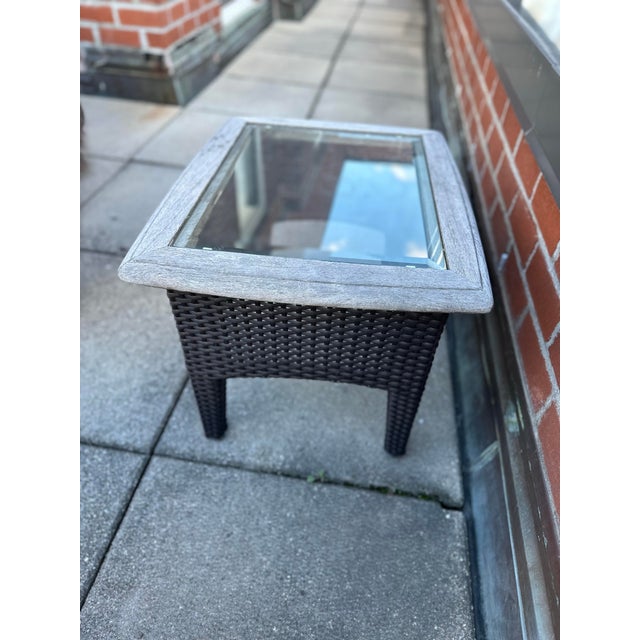 Coastal Gloster Wicker & Glass Side Table For Sale - Image 3 of 12
