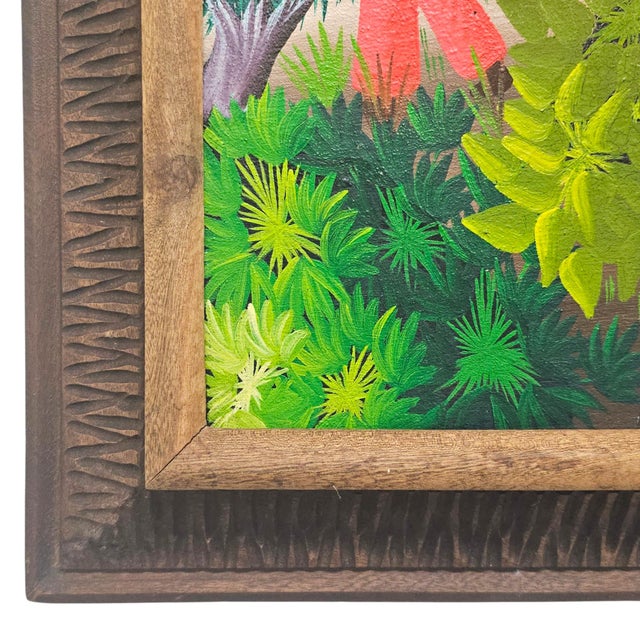 Wood Signed W. Coulano Haitian Naïve Village Landscape Painting 26" For Sale - Image 7 of 10