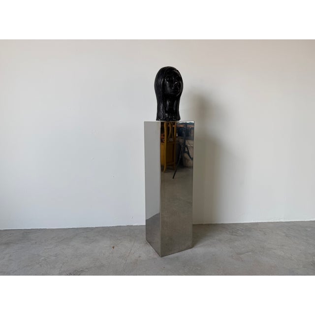 1980s 1980s Vintage Postmodern Female Bust Sculpture on Chrome Pedestal For Sale - Image 5 of 16