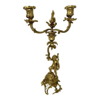 Antique Gilt Bronze Ormolu Twin Light Candelabra Candlestick Clodion Grand Tour For Sale