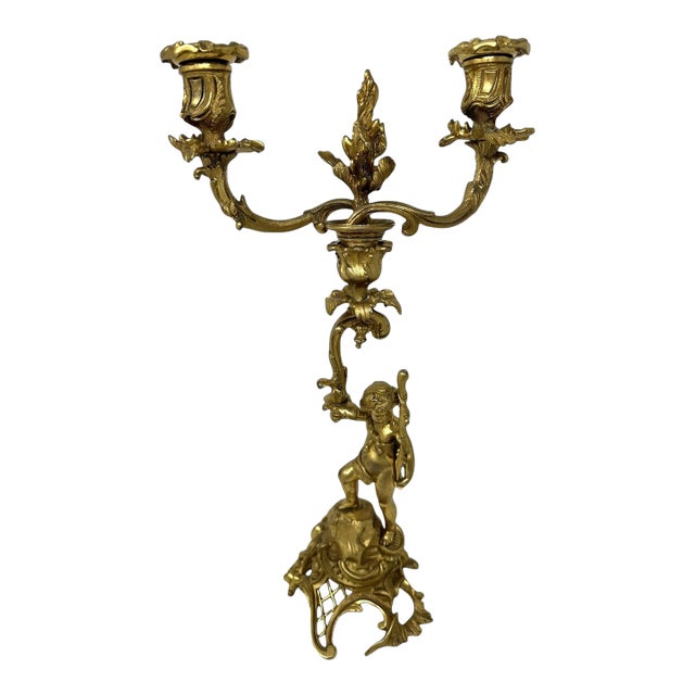 Antique Gilt Bronze Ormolu Twin Light Candelabra Candlestick Clodion Grand Tour For Sale