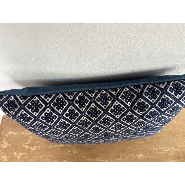 Tribal Hmong Indigo Cotton & Linen Pillow With Geometric Design For Sale - Image 3 of 5