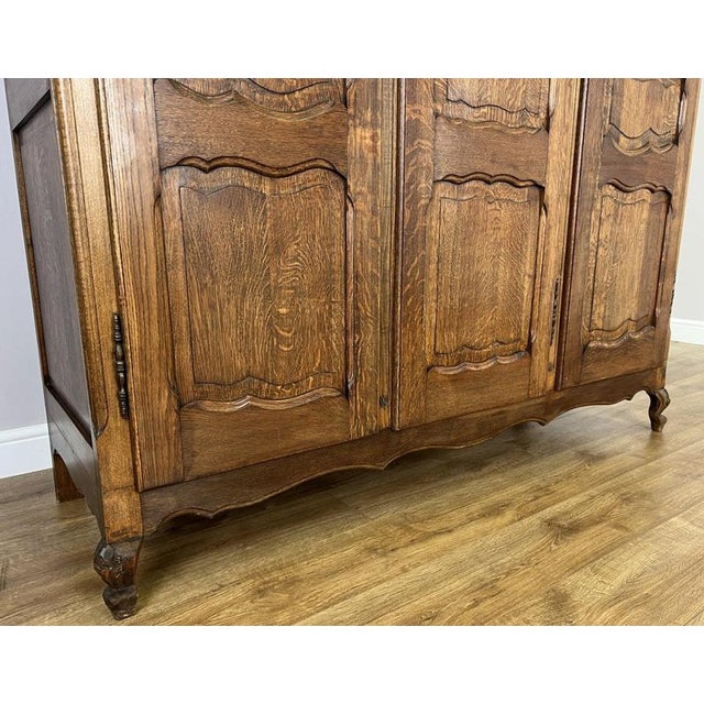 Vintage French Louis XVI Style Carved Oak 3-Door Wardrobe For Sale - Image 10 of 16