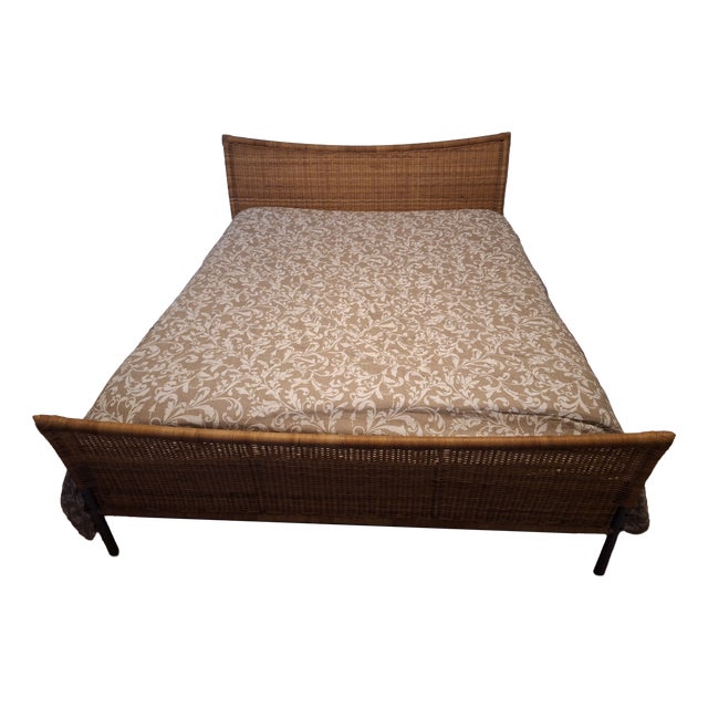 Vintage Double Bed in Iron and Wicker, 1980s For Sale