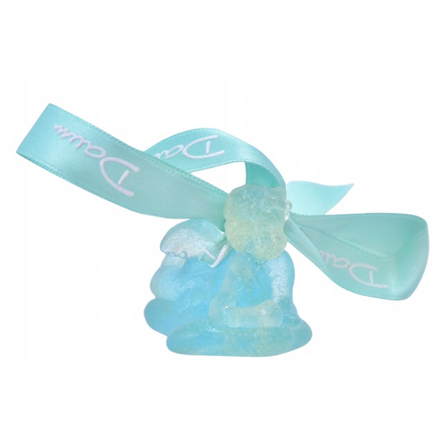 Vivid Pate De Verre French vintage crystal glass two inch aqua teal cherub angel ornament cherub resting on a cloud on...
