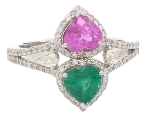 Natural 0.79 cts Zambian emerald and 0.99 cts sapphire ring in 18k gold