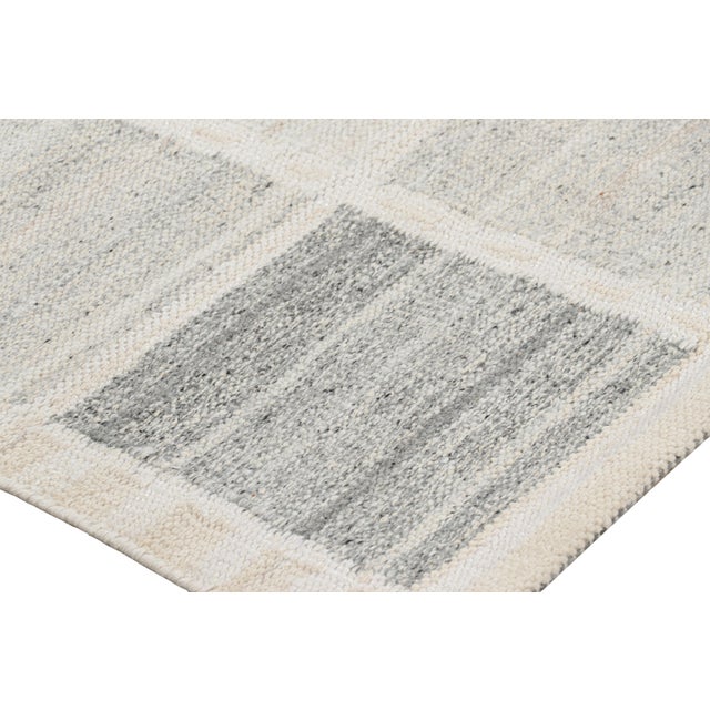 Rug & Kilim’s Scandinavian Style Rug With Blue and Cream Geometric Pattern For Sale In New York - Image 6 of 7