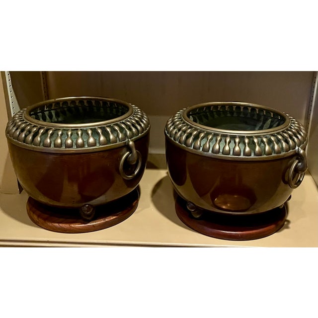 Antique Japanese Art Deco Taisho Bronze Cachepot Planters or Orchid Pots, Circa 1920 - A Pair For Sale - Image 10 of 18