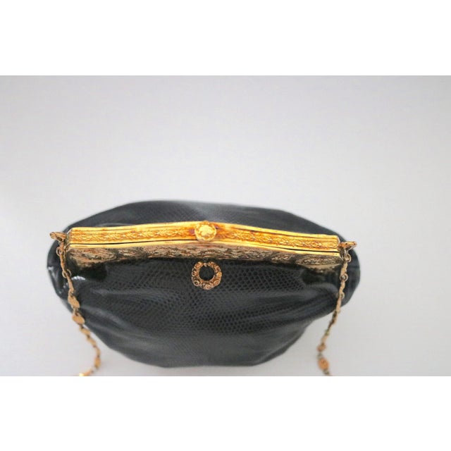 Metal Circa 1925 22k Gold Plate Cherub Frame W/Newly Lizard Skin Handbag For Sale - Image 7 of 8