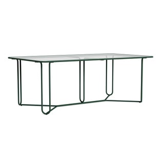 Brown Jordan Walter Lamb Aluminum 43" x 77" Rectangular Dining Table, Glass Top in Forest Green For Sale