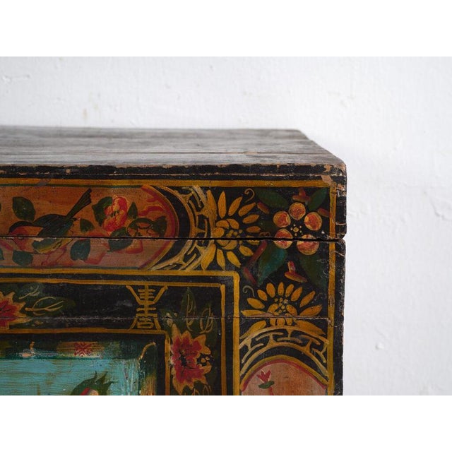 Wood Antique Chinese Painted Trunk For Sale - Image 7 of 11