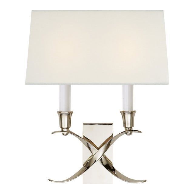 Cross Bouillotte Small Sconce in Polished Nickel with Linen Shade Designer: Chapman & Myers Finish: Polished Nickel...