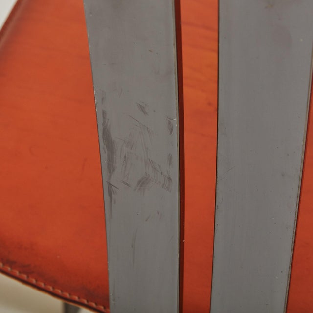 Modern Burnt Orange Leather + Chrome Frame Chairs, Italy 1970s - A Pair For Sale - Image 3 of 11