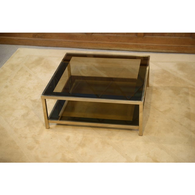 Metal Hollywood Regency Coffee Table in Smoked Glass with Mirrored Frame, 1970s For Sale - Image 7 of 10