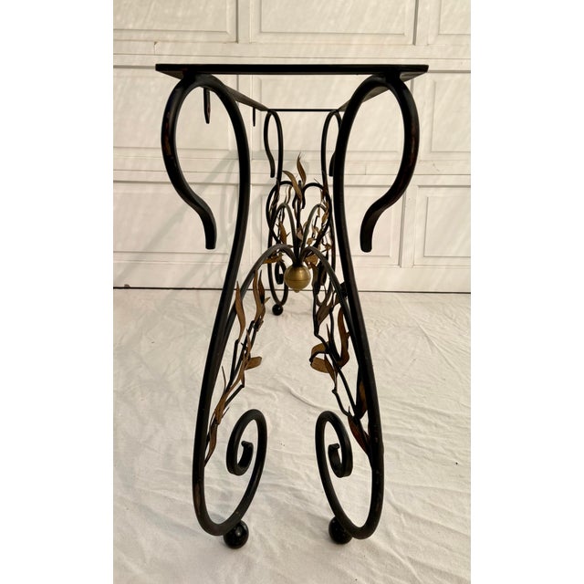 1960s Italian Style Wrought Iron & Gilt Leaf Glass Console Table For Sale - Image 10 of 15