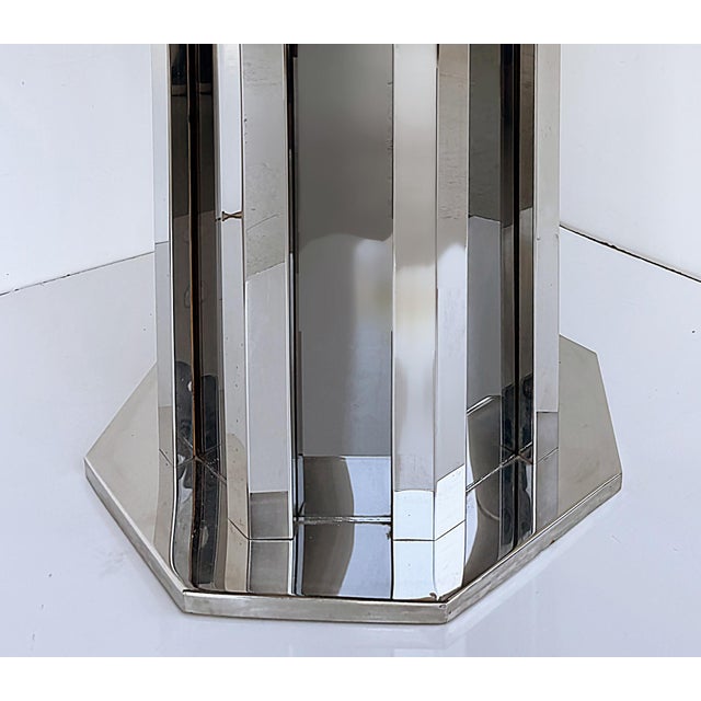 1980s Vintage Italian Chrome and Smoked Glass Pedestal or Table Base For Sale - Image 4 of 5