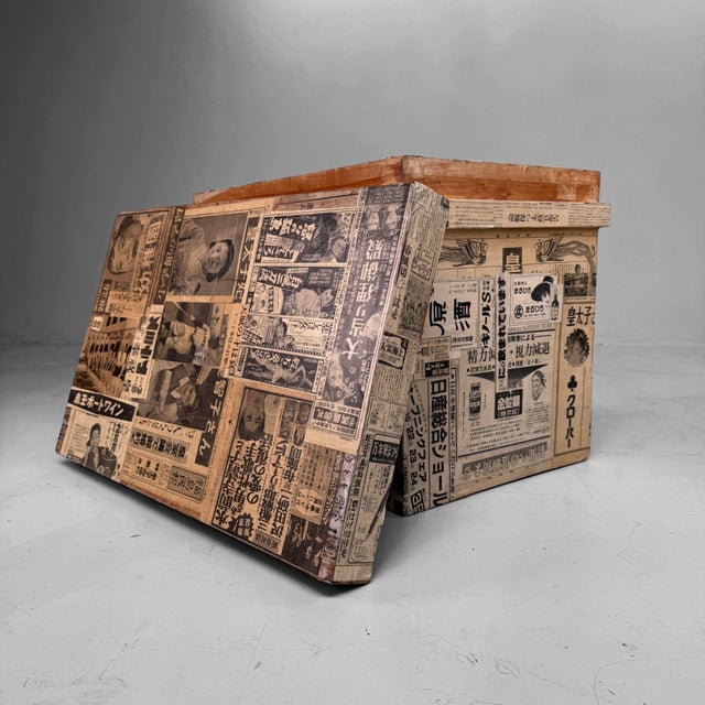 1960s Japanese Tea Chest Covered with Newspaper, 1960s For Sale - Image 5 of 14