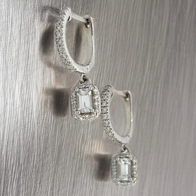 Natural Sapphire Diamond Dangle Earrings 14k WG 1.16 TCW Certified For Sale - Image 4 of 12