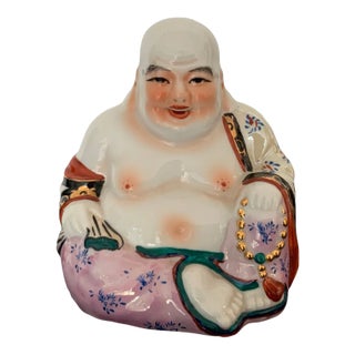 Porcelain Hand Painted Hotei Buddah Statue For Sale