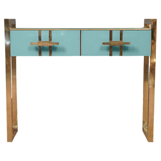 Wood Turquois Murano Glass Console Table from Justfurnituress SRL For Sale - Image 7 of 7