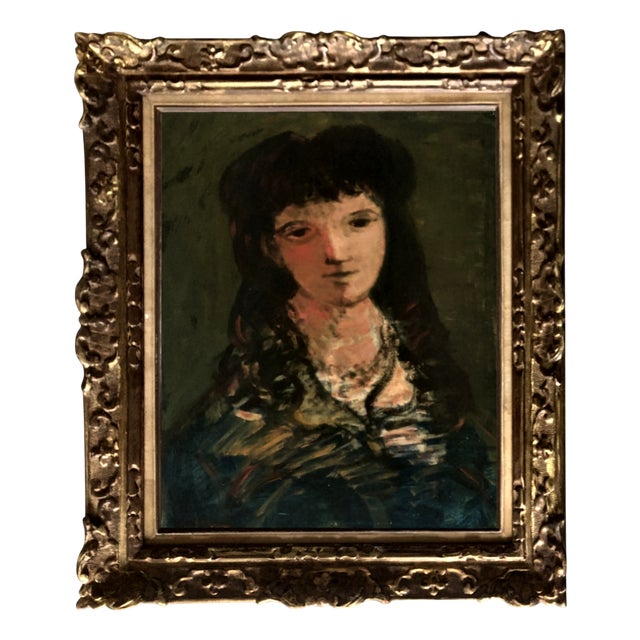 Sylvain Vigny, Portrait of Woman with Hat, Oil Painting, 1950s, Framed For Sale