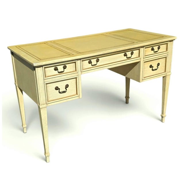 Wood Sligh Furniture French Provincial Louis XVI Revival Five-Drawer Writing Desk With Tooled Leather Top, Circa 1960s For Sale - Image 7 of 18