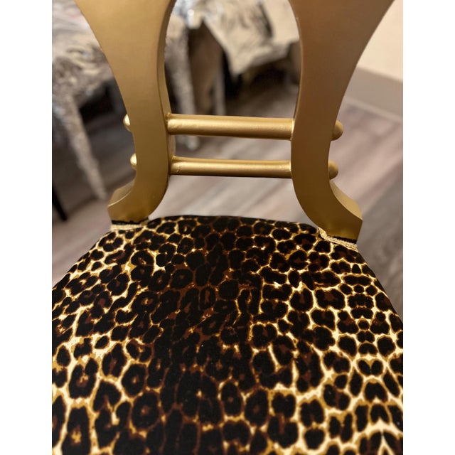 1980s Leopard Print Vanity Gold Painted and Gold Leaf Dining Chair For Sale - Image 4 of 4
