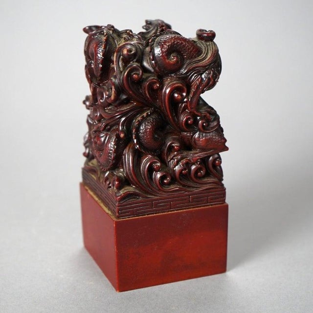 Wood Antique Chinese Carved Hardwood Figural Group With Dragons, Circa 1920 For Sale - Image 7 of 9