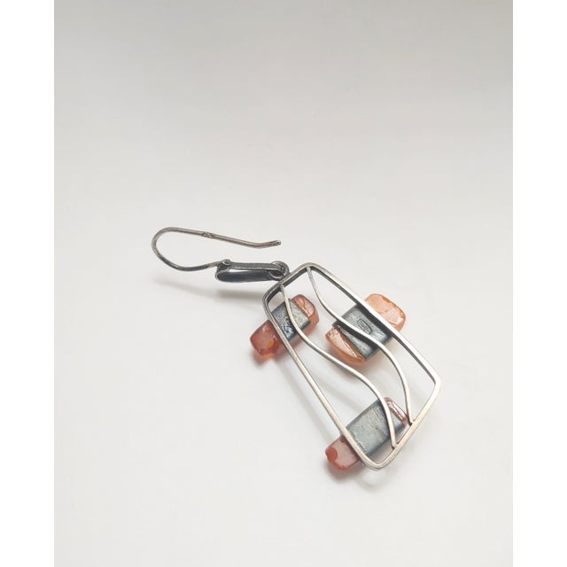 Vintage Artisan 875 Silver & Amber Pierced Wire Earrings, A Pair For Sale In New York - Image 6 of 6