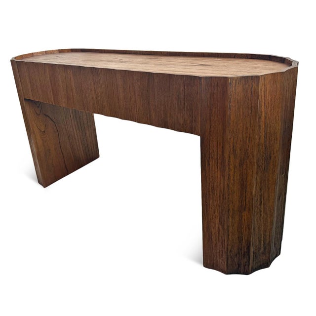 Wood Scalloped Oval Wood Console Table For Sale - Image 7 of 12
