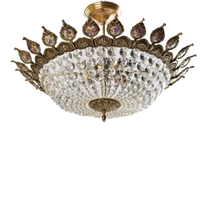 1950s Brass Crystal and Porcelain Basket Chandelier
