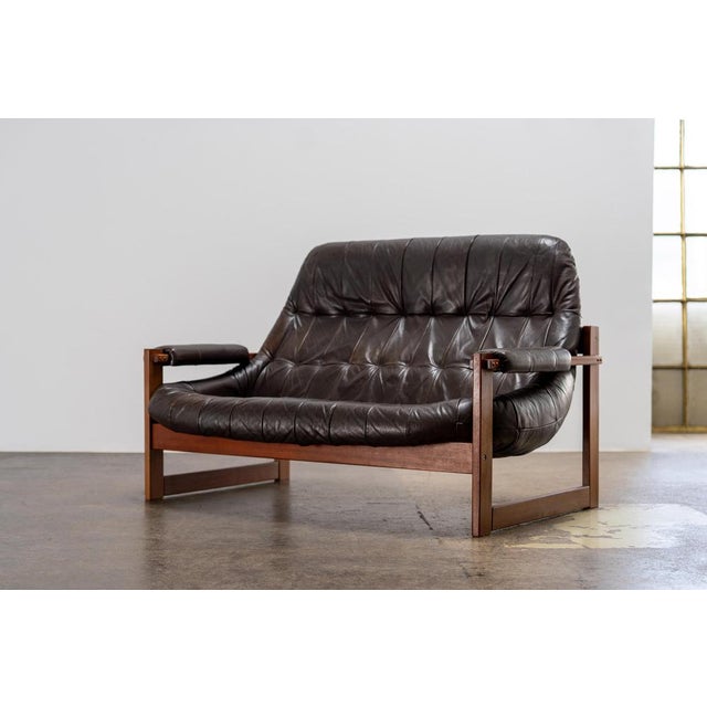 Brazilian Modern Leather Sofas and Lounge Chair by Percival Lafer, 1970s, Set of 3 For Sale - Image 10 of 18