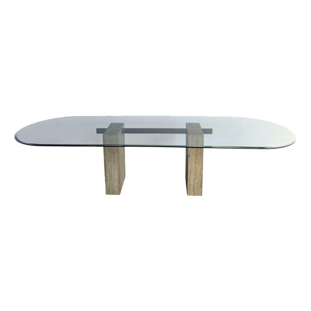 Large Vintage Travertine Dining Table from Artedi, 1970s For Sale