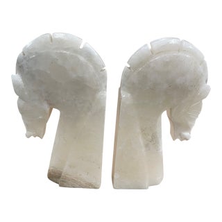 Pair of Art Deco Onyx Horses Heads Bookends For Sale