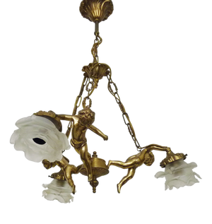 Cherub 3-Light Chandelier with Rose-Shaped Tulip Shades, 1960s