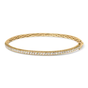 14K Yellow Gold 1.00 Cttw Half Eternity Diamond Bangle Bracelet (G-H Color, SI2-I1 Clarity) - 7" Inc