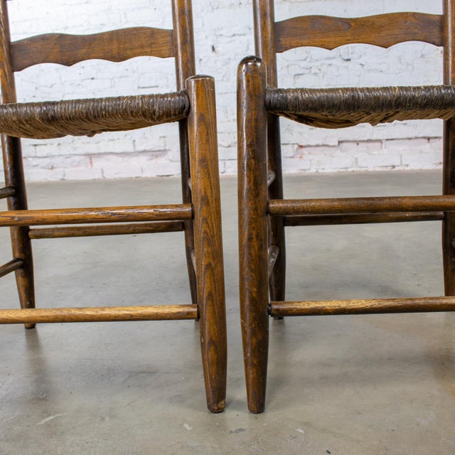 Late 19th to Early 20th Century Pair of French Country Style Oak Ladderback Chairs Twisted Papercord Seats For Sale - Image 10 of 18