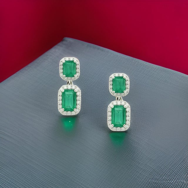 Natural Emerald Diamond Earrings 14k Gold 3.48 TCW Certified For Sale - Image 4 of 13