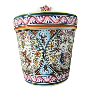 Ceramica De Caimbra Hand Painted Portuguese Faience Wall Pocket Depicting a Forest Scene of Woodland Animals.