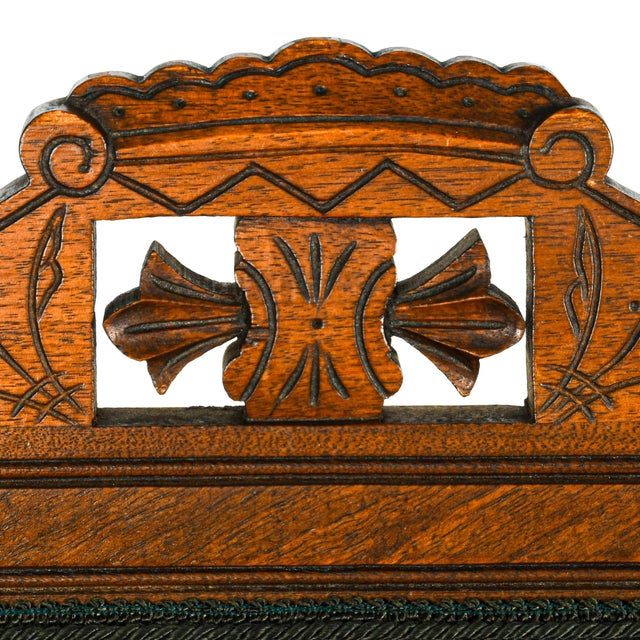 Late 19th Century Antique Eastlake Carved Walnut Platform Rocking Chair With Green Velvet Upholstery For Sale - Image 5 of 9
