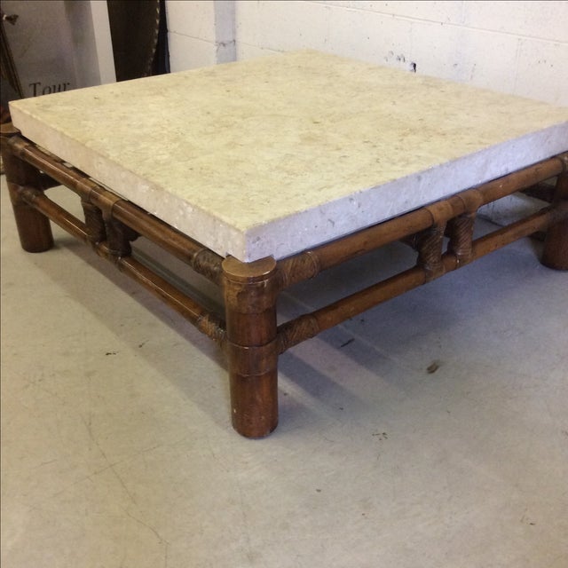 Henredon Mactan Stone Top & Bamboo Coffee Table Chairish