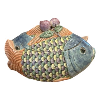 Vintage Large Chinese Famille Rose Hand-Painted Double Koi Fish Lidded Serving / Soup Tureen For Sale