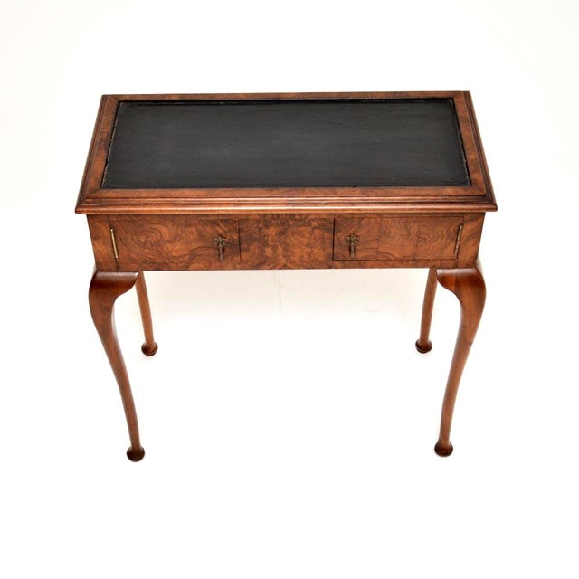 Wood Antique Leather Top Console Table in Burr Walnut, 1890 For Sale - Image 7 of 12