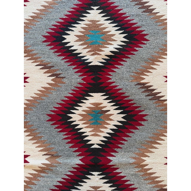 Authentic Navajo Rug Handwoven Wool Eye-Dazzler, Red & Grey Diamond Pattern For Sale - Image 10 of 18