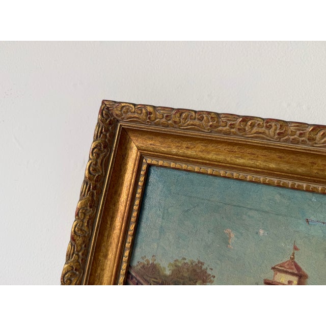 1950’s Vintage B. Hensel Impressionist European Canal Landscape Oil Painting, Wood Frame For Sale - Image 11 of 12