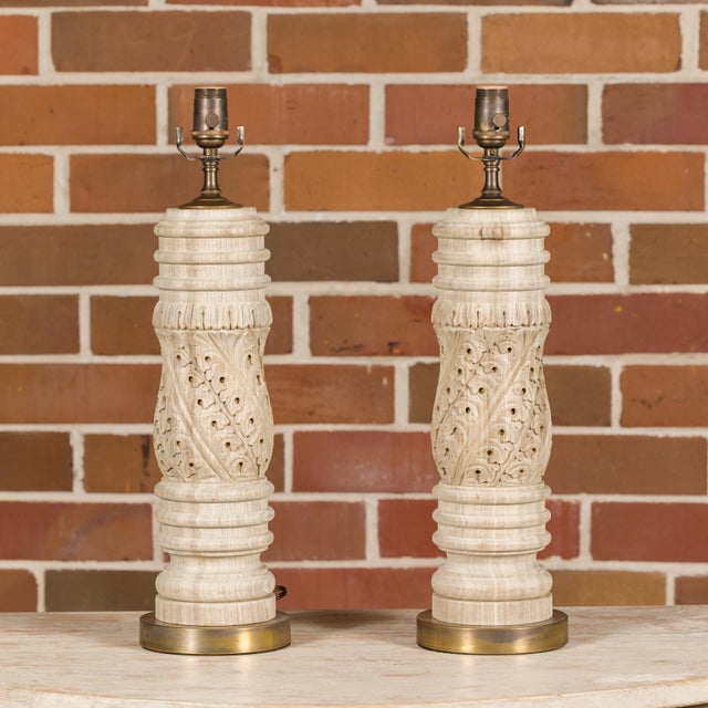 19th Century 19th Century English Carved Wooden Fragments Made into US-Wired Table Lamps - a Pair For Sale - Image 5 of 12